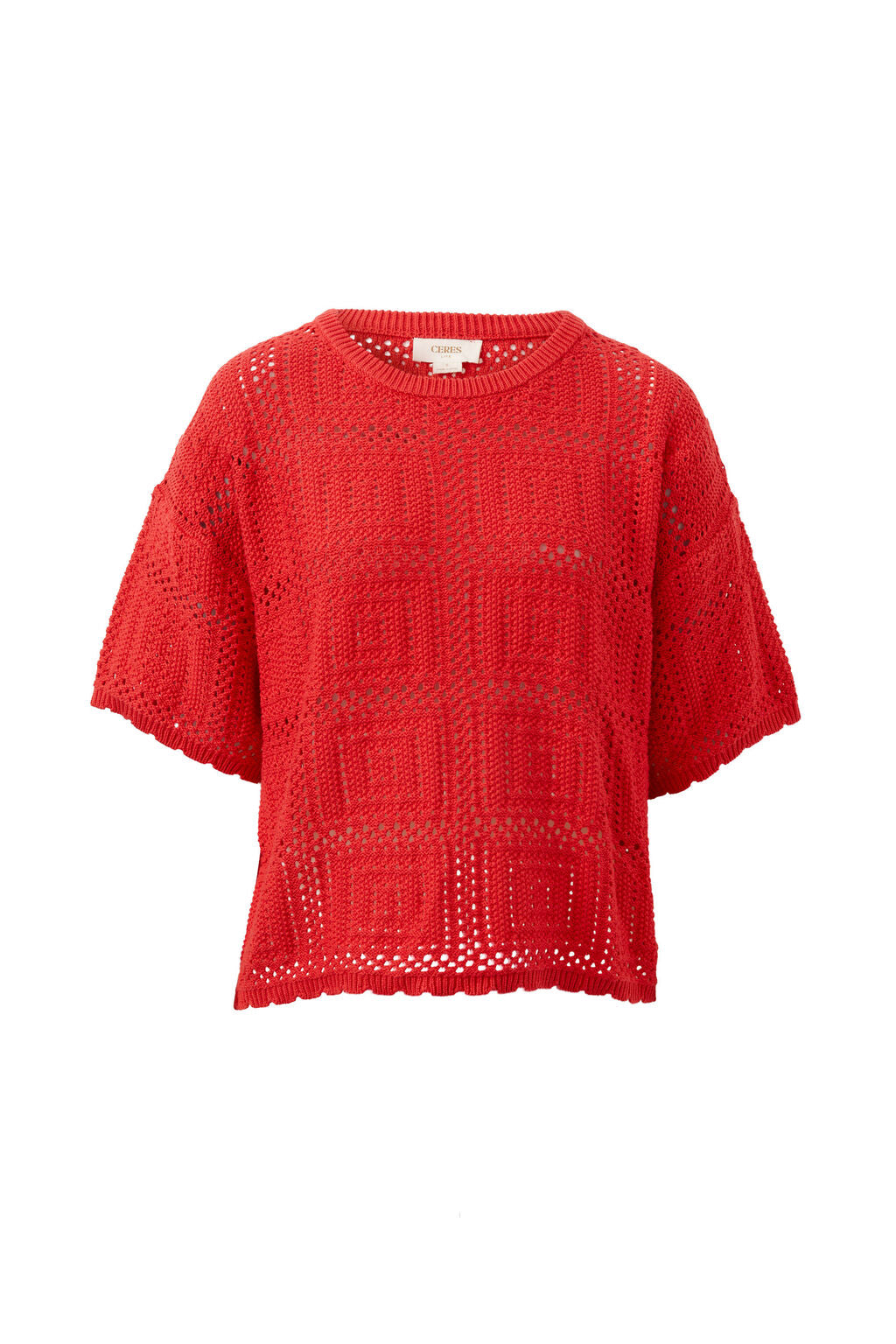 Ceres Life Short Sleeve Boxy Knit Tee in Heritage Red