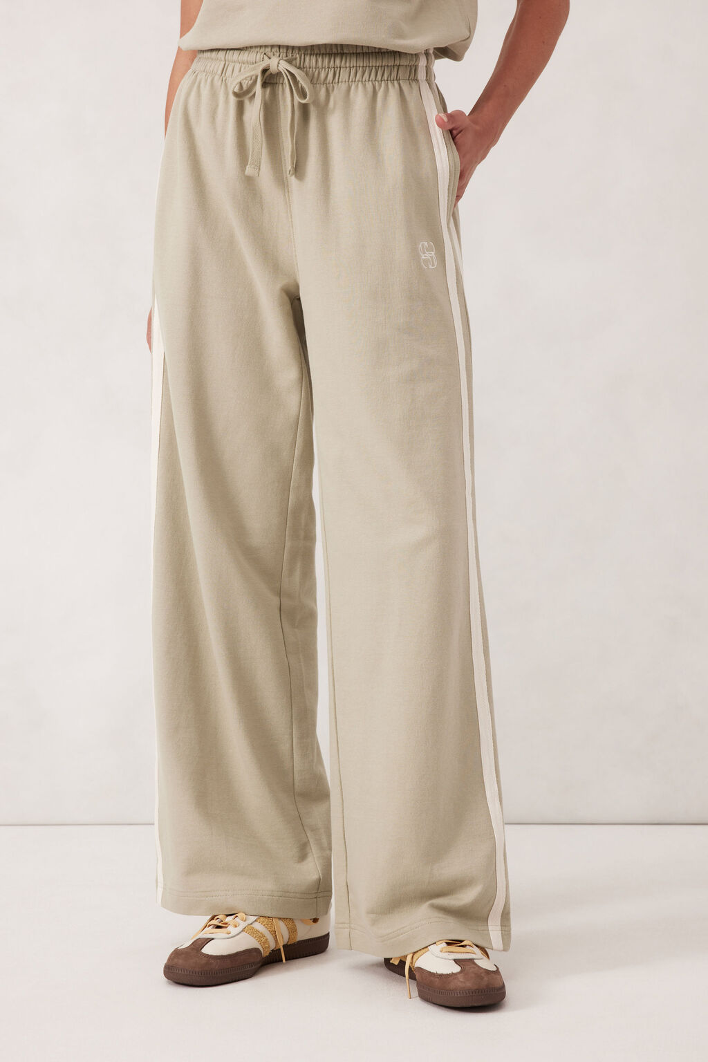 Ceres Life Wide Leg Terry Trackpant in Matcha Side Stripe