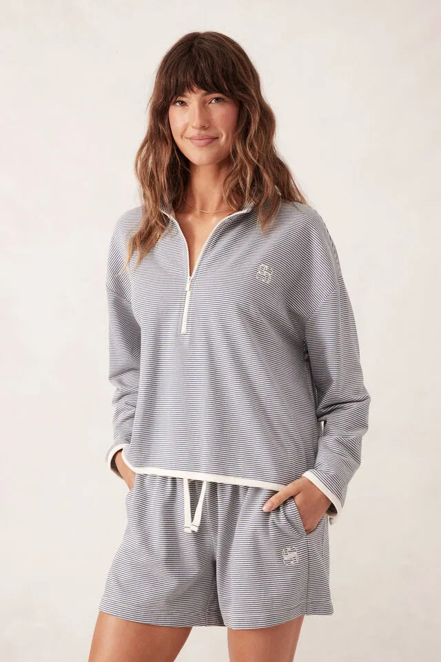 Ceres Life Boxy Zip Sweat in Moonlight Fine Stripe