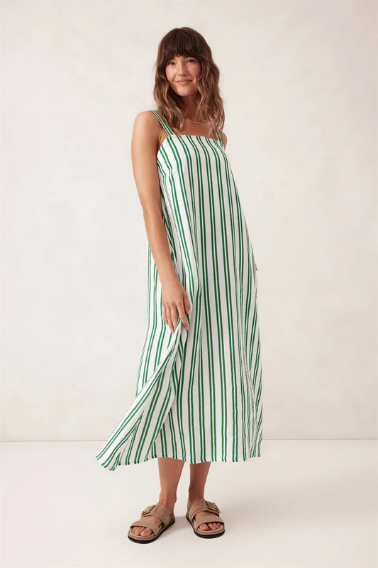 Ceres Life Doublecloth Poolside Dress in Fresh Green Double Stripe