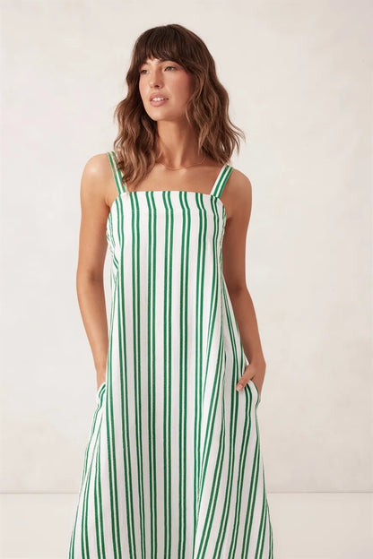 Ceres Life Doublecloth Poolside Dress in Fresh Green Double Stripe