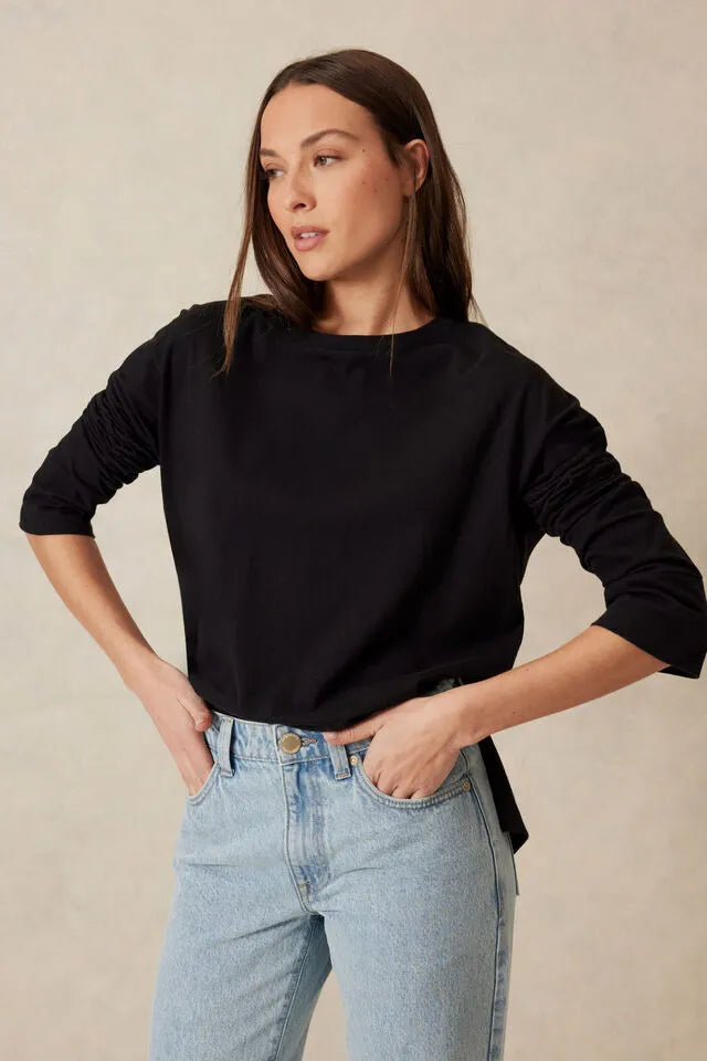 Ceres Life Slouchy Long Sleeve Tee in Black