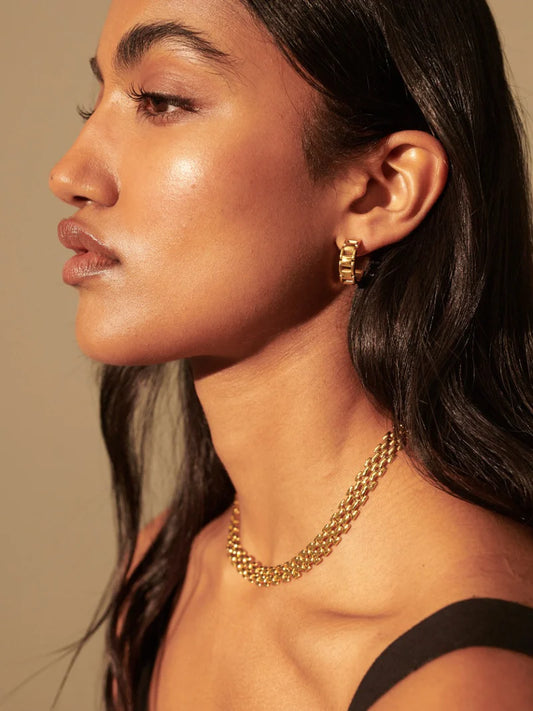 Lustre & Sage Square Chain Hoop Gold Plated Earrings