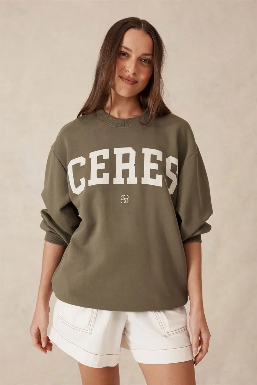 Ceres Life Oversized Slouchy Crew in Khaki