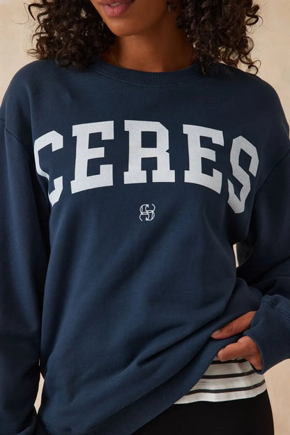 Ceres Life Oversized Slouchy Crew in Smoke Blue