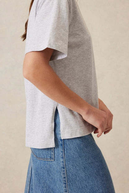 Ceres Life Slouchy Split Hem Tee - Ceres Anchor Print in grey marle