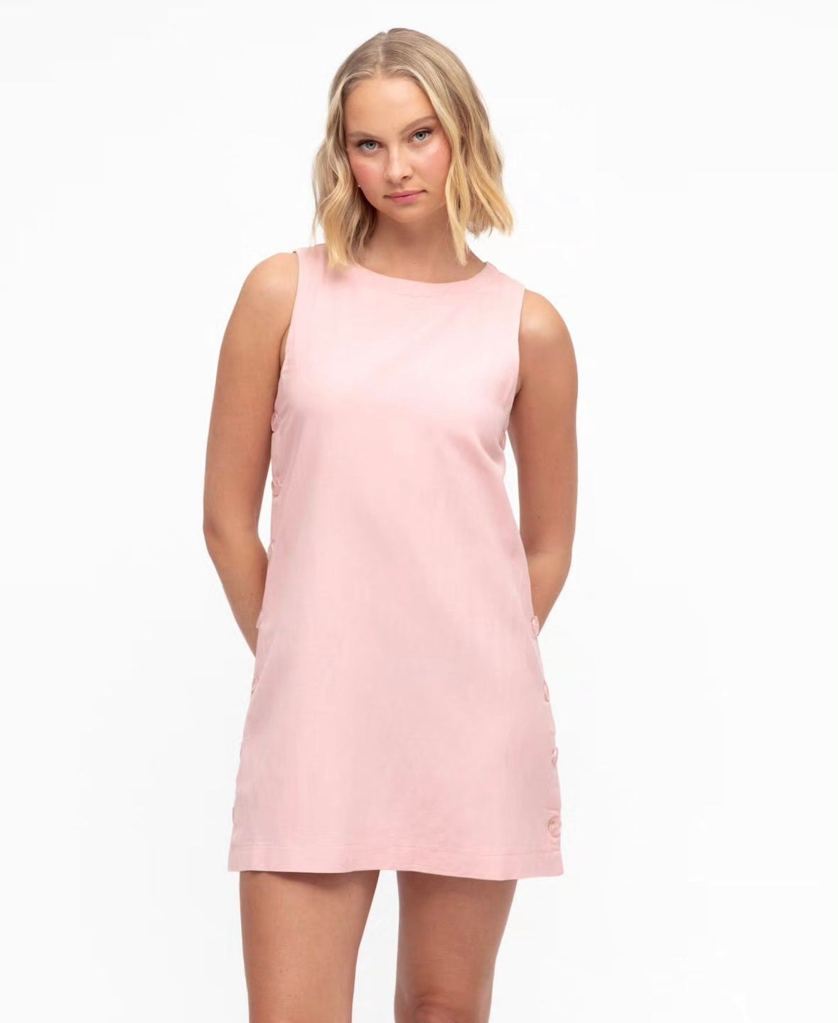 Cathy Side Button Mini Dress in Pink