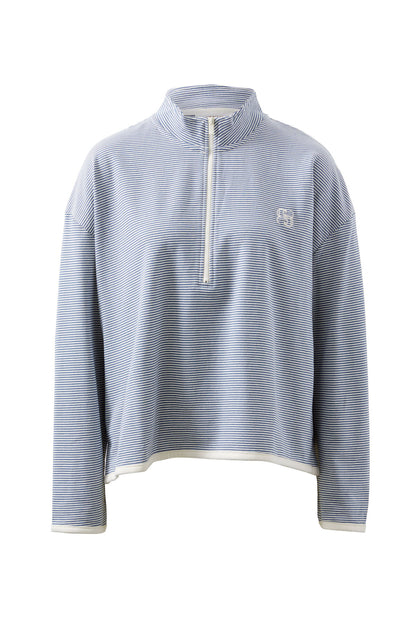 Ceres Life Boxy Zip Sweat in Moonlight Fine Stripe