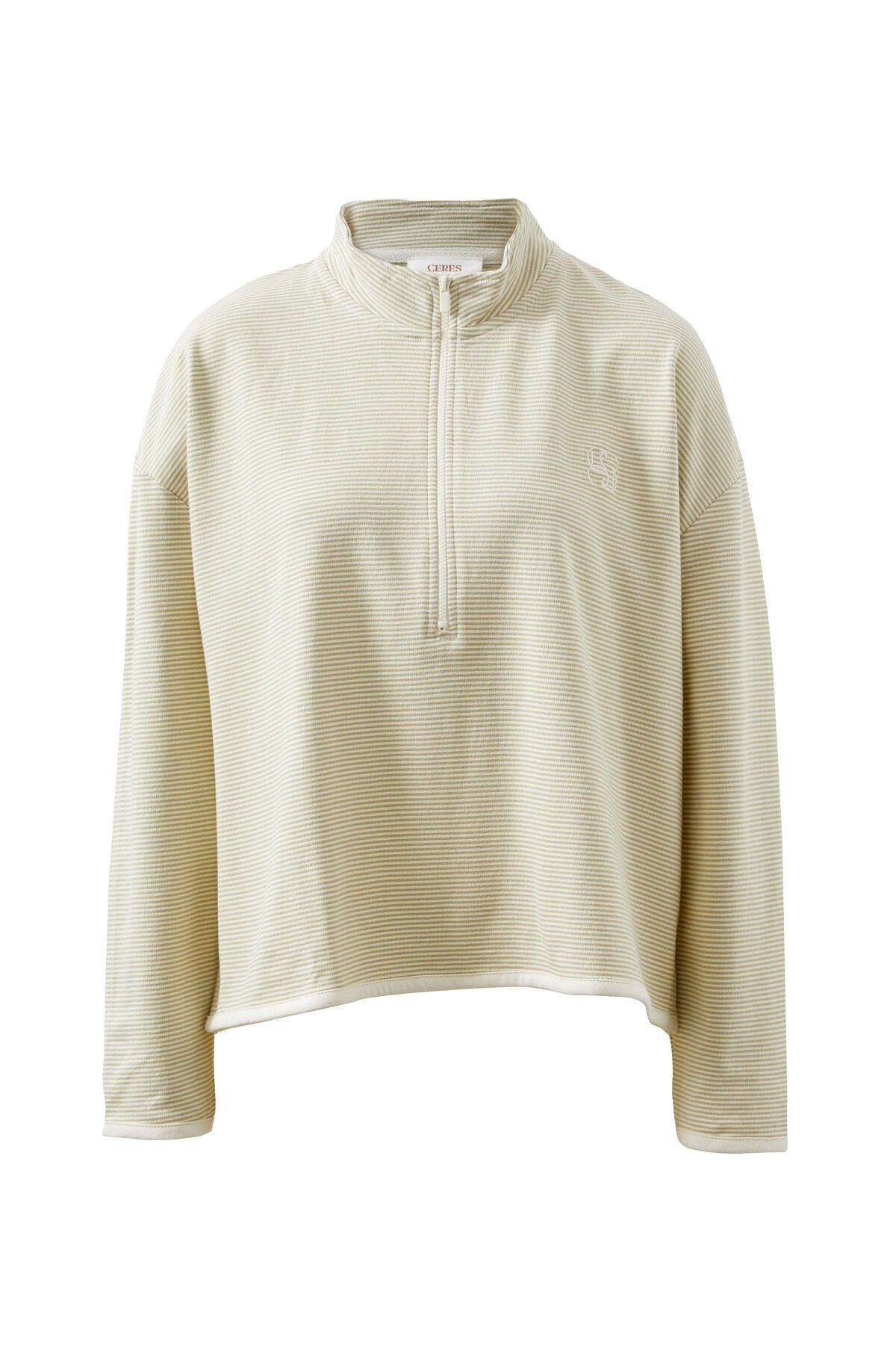 Ceres Life Boxy Zip Sweat in Matcha Fine Stripe