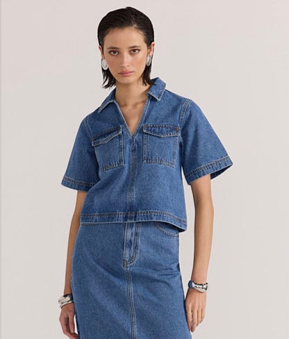 Staple The Label Alden Cropped Denim Shirt