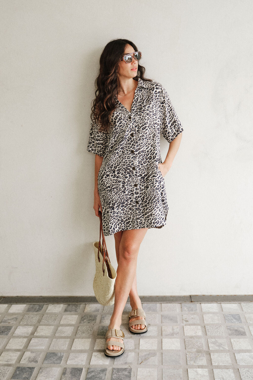 Ceres Life Boxy Leopard Shirt Dress