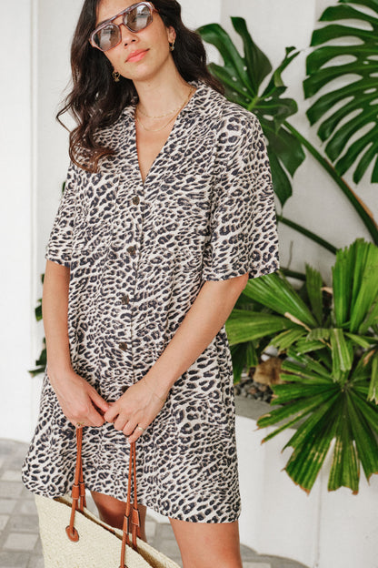 Ceres Life Boxy Leopard Shirt Dress