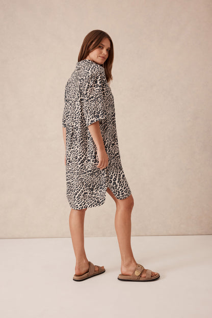 Ceres Life Boxy Leopard Shirt Dress