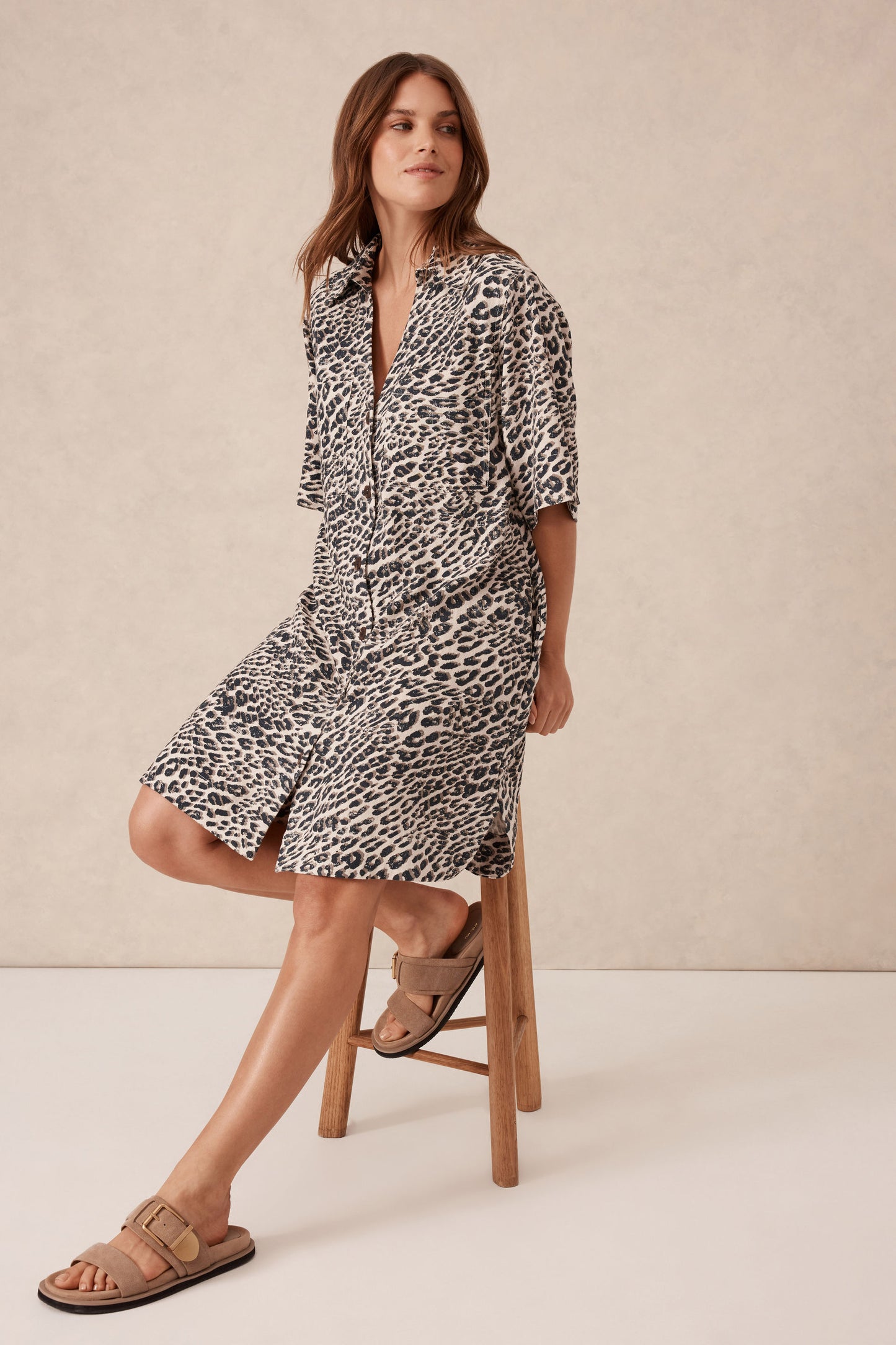 Ceres Life Boxy Leopard Shirt Dress