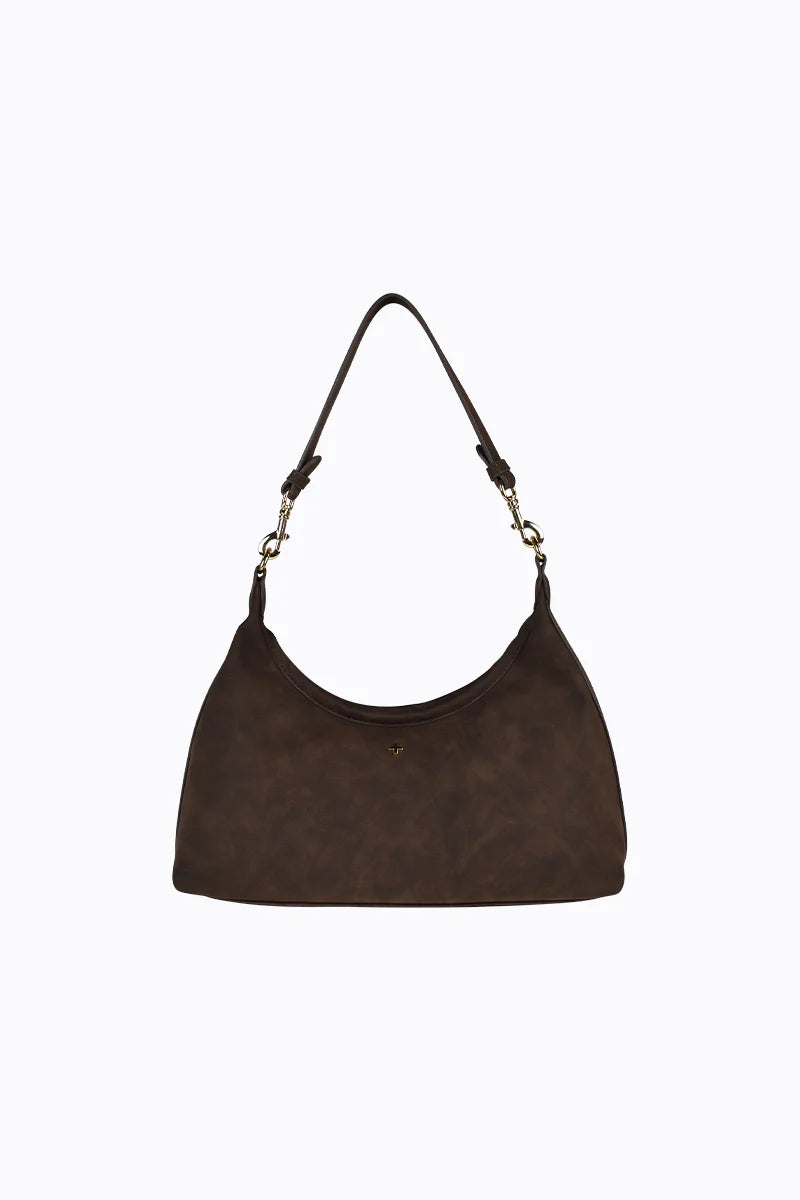 Peta+Jain Peach Shoulder Bag in Faux Chocolate Suede