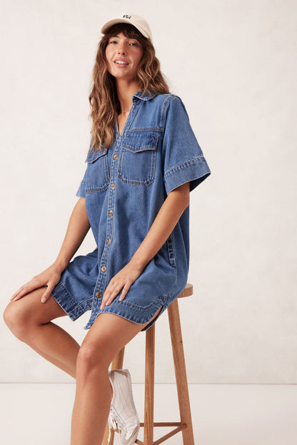 Ceres Life Relaxed Shirt Dress in Fresh Indigo