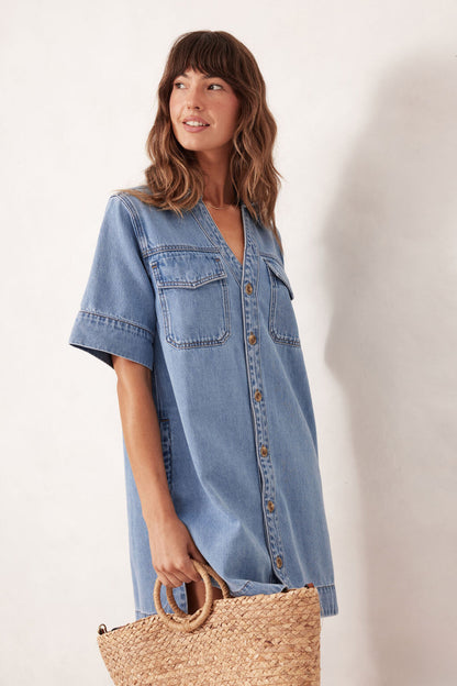 Ceres Life Relaxed Shirt Dress in Vintage Blue