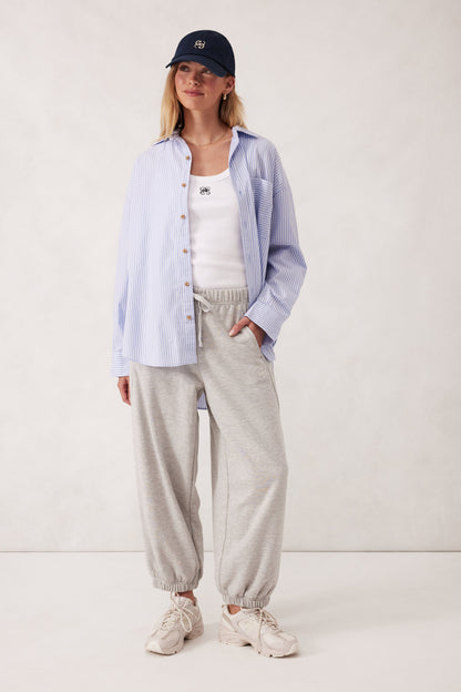 Ceres Life Oversized Poplin Shirt in White with Heritage Blue Stripe