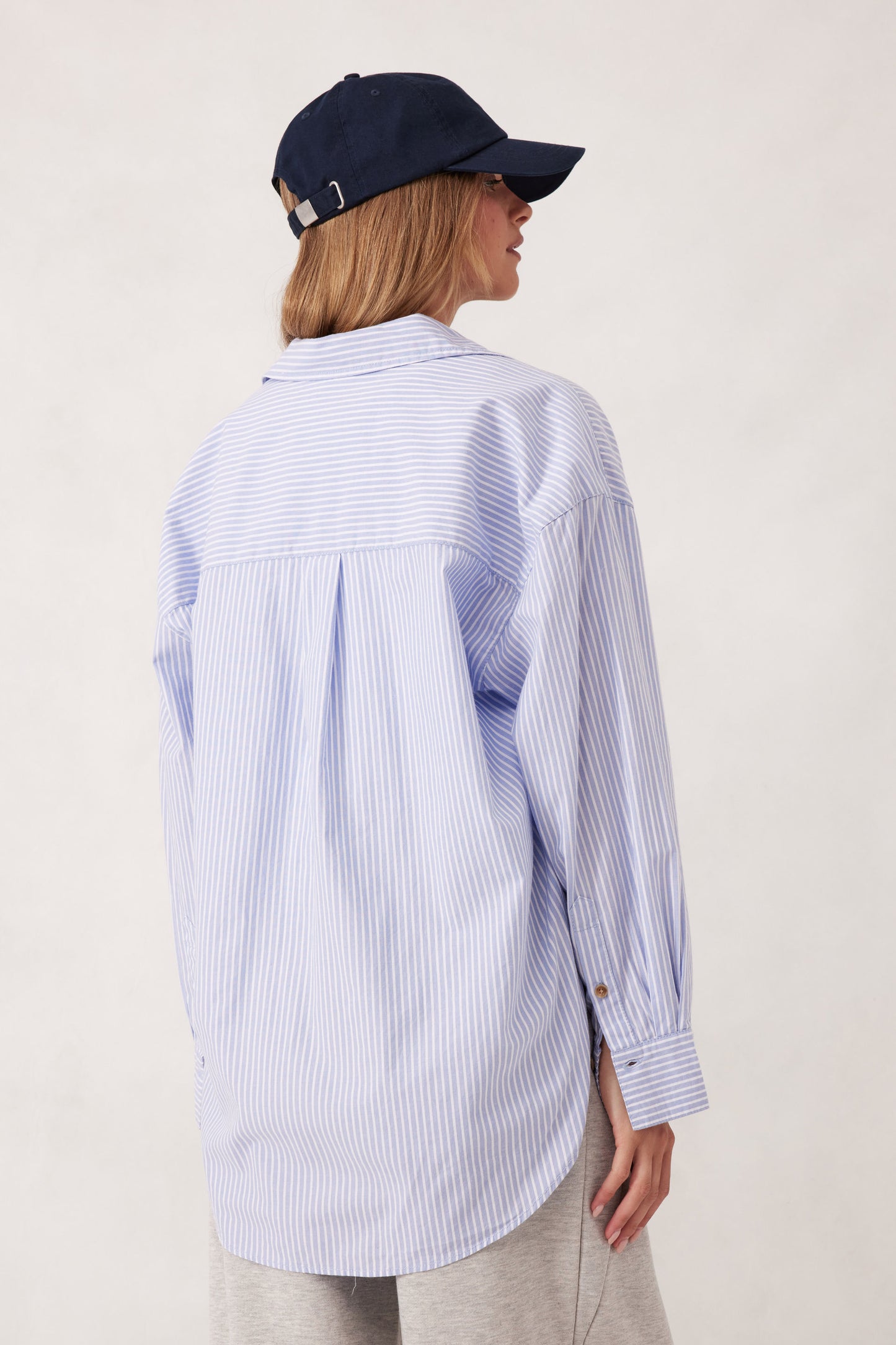 Ceres Life Oversized Poplin Shirt in White with Heritage Blue Stripe